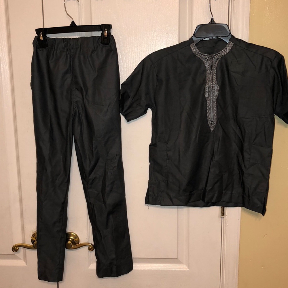 Hand made boy’s top and pant set grey
